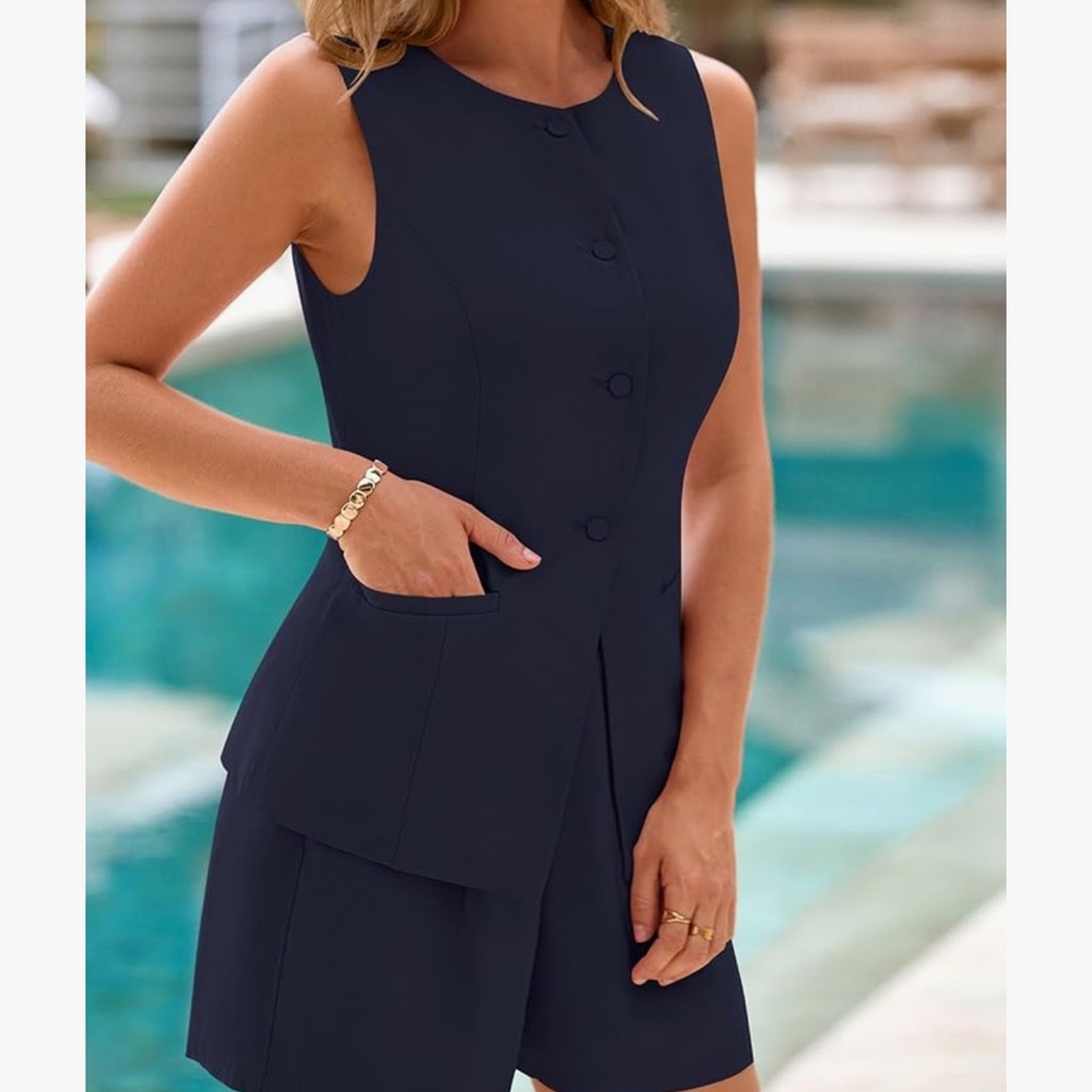 Pretty garden Navy Sleeveless vest  and Shorts Set - Picture 4 of 7